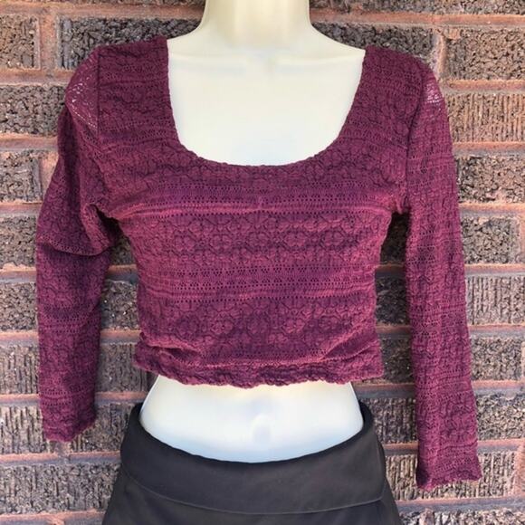 Urban Outfitters Pins & Needles Romantic Plum Lace Crop Top Medium - Picture 2 of 5